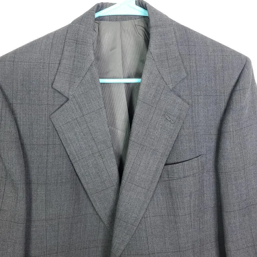 Hart Schaffner Marx Blazer Mens 42R Heritage Plus Plaid Two Button Gray